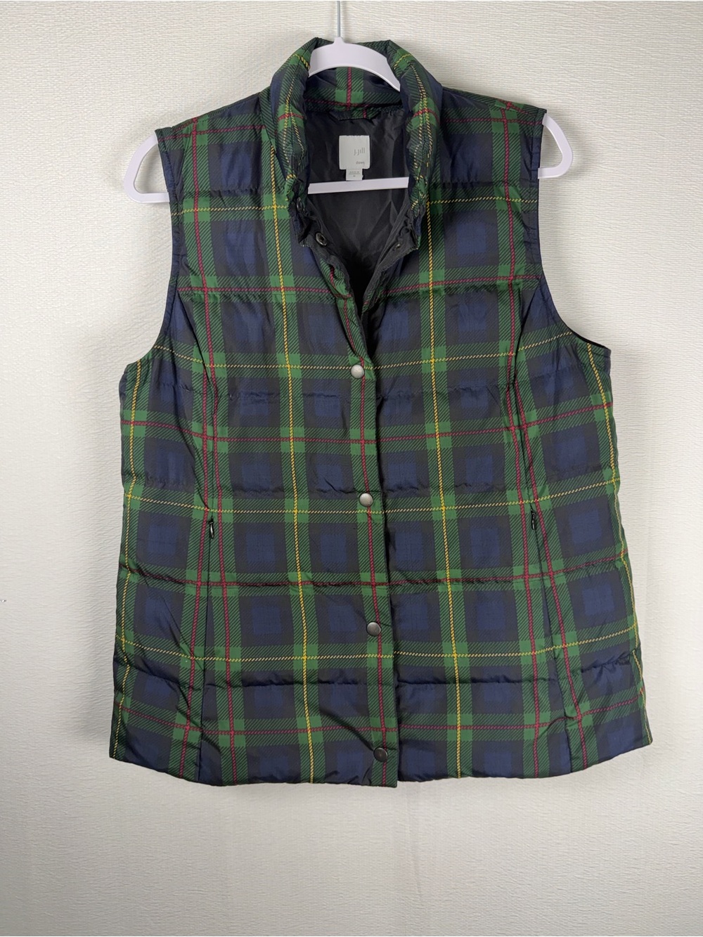 J. Jill Navy and Green Quilted Plaid Vest
